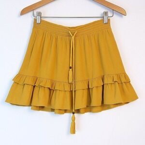 Seventeen Summers Skirt Womens S Yellow Ruffle‎ Boho Mini Tassel Festival Indie